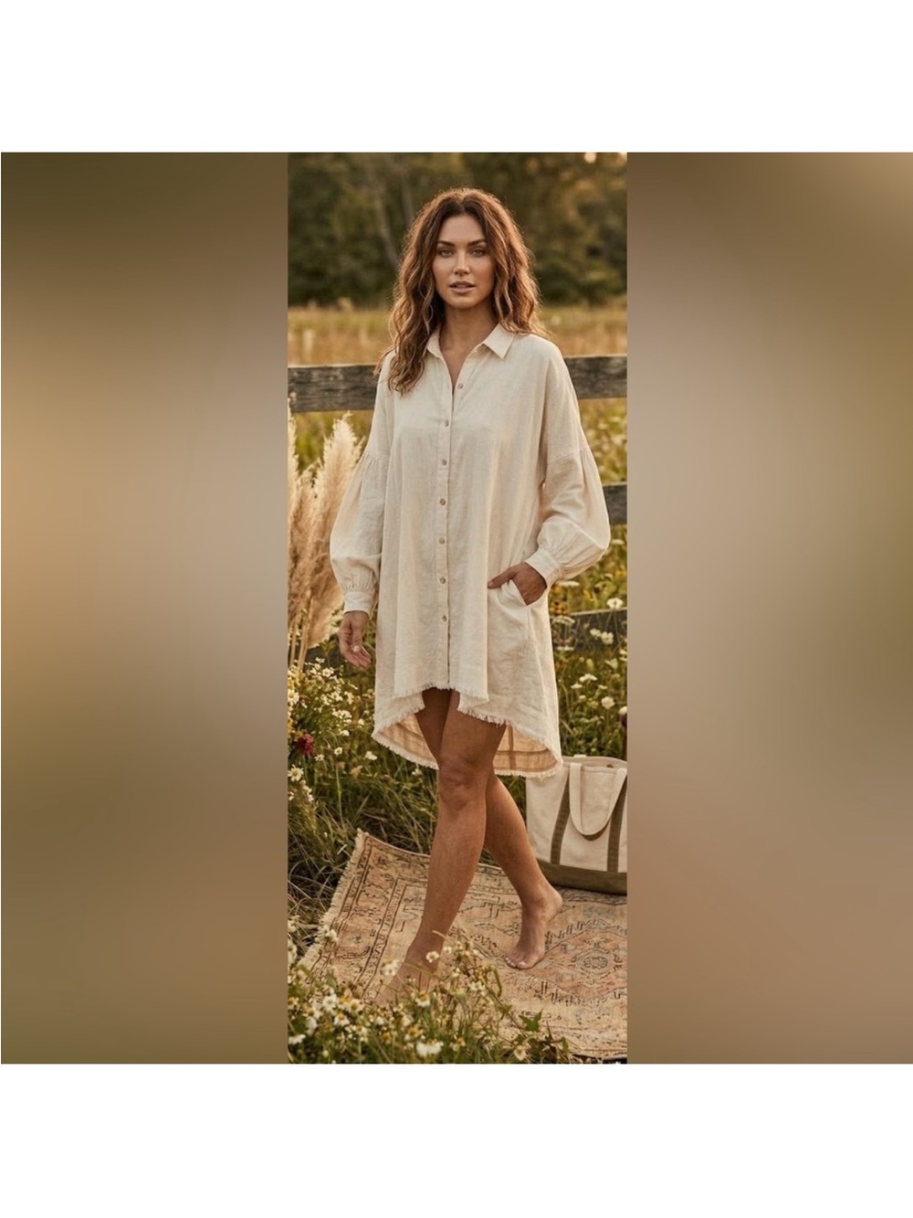 WE THE FREE PEOPLE High Low LS Frayed Mini Shirt Dress Ivory Cream Sz XS Rare